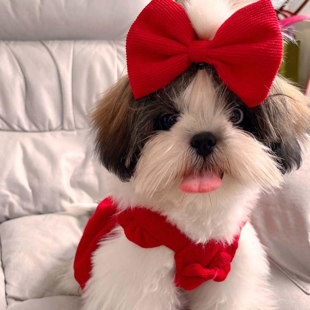 Pleated Pet Corduroy Skirt Sweet Pet Costume Fashion Bow Dog Skirt  for Pet