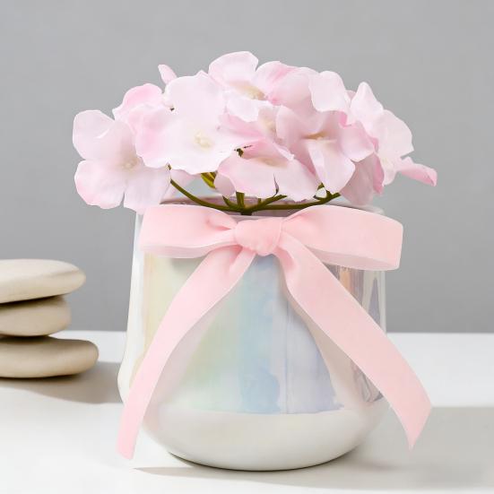 Искусственный цветок в керамической вазе с шелковым бантом Мягкая реалистичная композиция из искусственных цветов Декор для дома, рабочего стола, столешницы