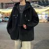 Spring and Autumn Men's Jacket Korean Style Multi-Pockets Hooded Windbreaker Oversized Coat Streetwear Black Windproof Casual Jackets