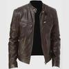 Men's Trendy Stand Collar Leather Jacket - Spring/Autumn Motorcycle Style, Large Sizes Available
