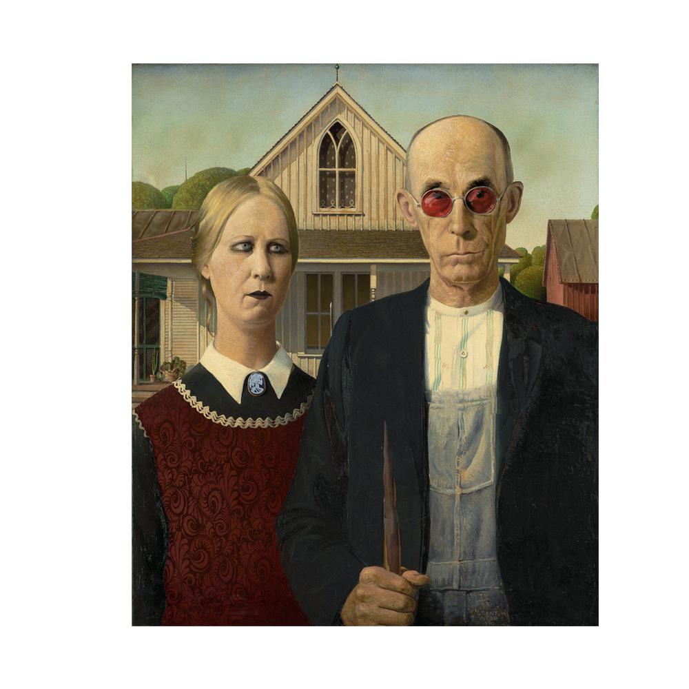 Vintage Portrait Poster American Gothic Art Print Canvas Painting Funny Design Wall Art Abstract Pictures for Gallery Home Decor