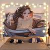 Аниме Девушка и Кот Исцеляющий Пейзаж Гобелен Настенное Полотно Декоративная Ткань для Комнаты Изголовья Кровати и Декора Фона