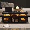 100x50x43cm Black High-Gloss Coffee Table, with LED Lights Controllable, Mobile App, Living Room Table with Cabinet, Sofa Table with Charging Port And