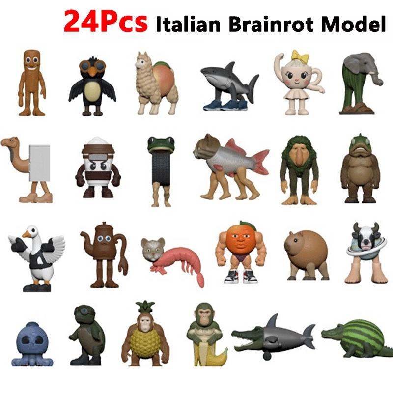 24 шт. Итальянские Фигурки Аниме Brainrot Набор Игрушек для Историй Tung Sahur Tralalero Tralala Акула Коллекционная Фигурка Модель Подвижная Артикулированная Масштаб