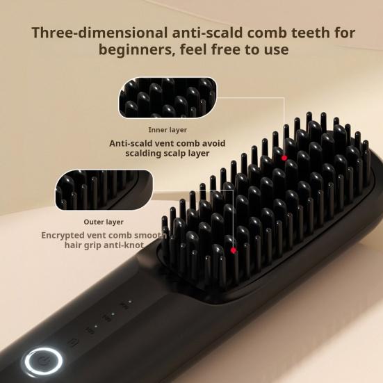Cordless Hair Straightener Brush 3 Temp Adjustable Fast Heating USB Rechargeable Portable Negative
