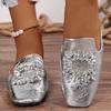 Fashion Silver Mules Women's Slippers 2024 Summer Fashion Crystal Slippers Ladies Outdoor Flip Flops Shoes Women Square Toe Flat Sandals