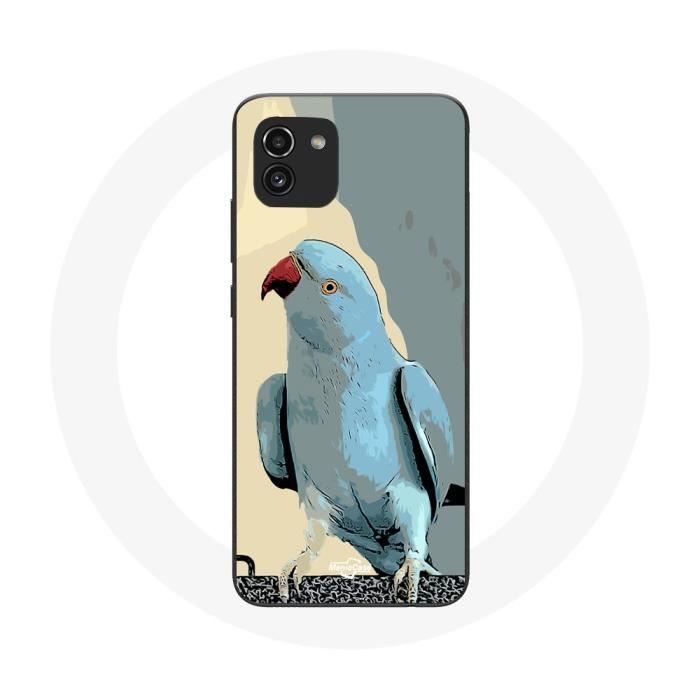 Coque - MANIACASE - Samsung Galaxy A03 - Bleu - Perruches perroquets - Souple en silicone