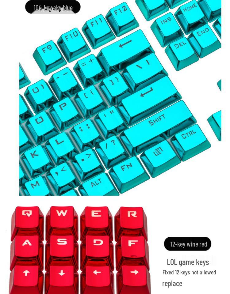 Механическая клавиатура E-Element с 104 клавишами, с гальванизированными, персонализированными полупрозрачными колпачками и радужными клавишами WASD
