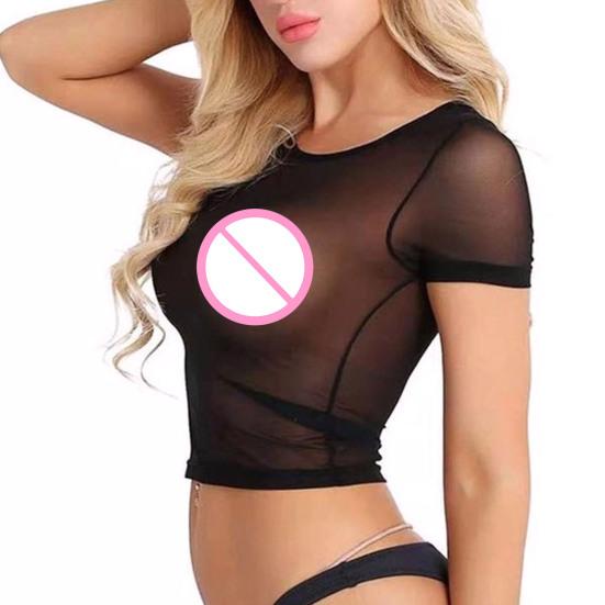 Женский укороченный топ с прозрачной тонкой сеткой, круглым вырезом, короткими рукавами, сексуальная одежда