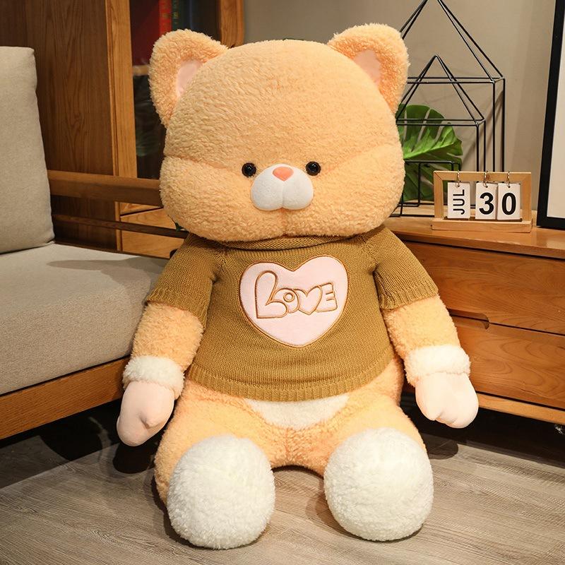 Большая плюшевая игрушка кошка в одежде, кукла кошка, детская успокаивающая тряпичная кукла, подарок на день рождения для девочки