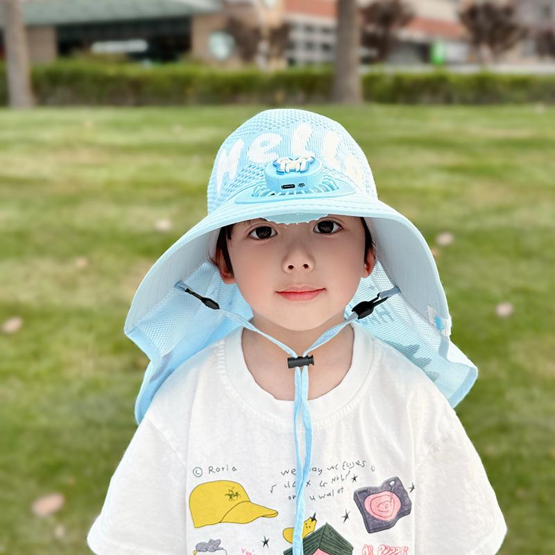 Детская шляпа с веером-шалью Летом Шляпа с большими полями для мальчиков и девочек Дышащая Защита от солнца Уличная Солнцезащитная шляпа