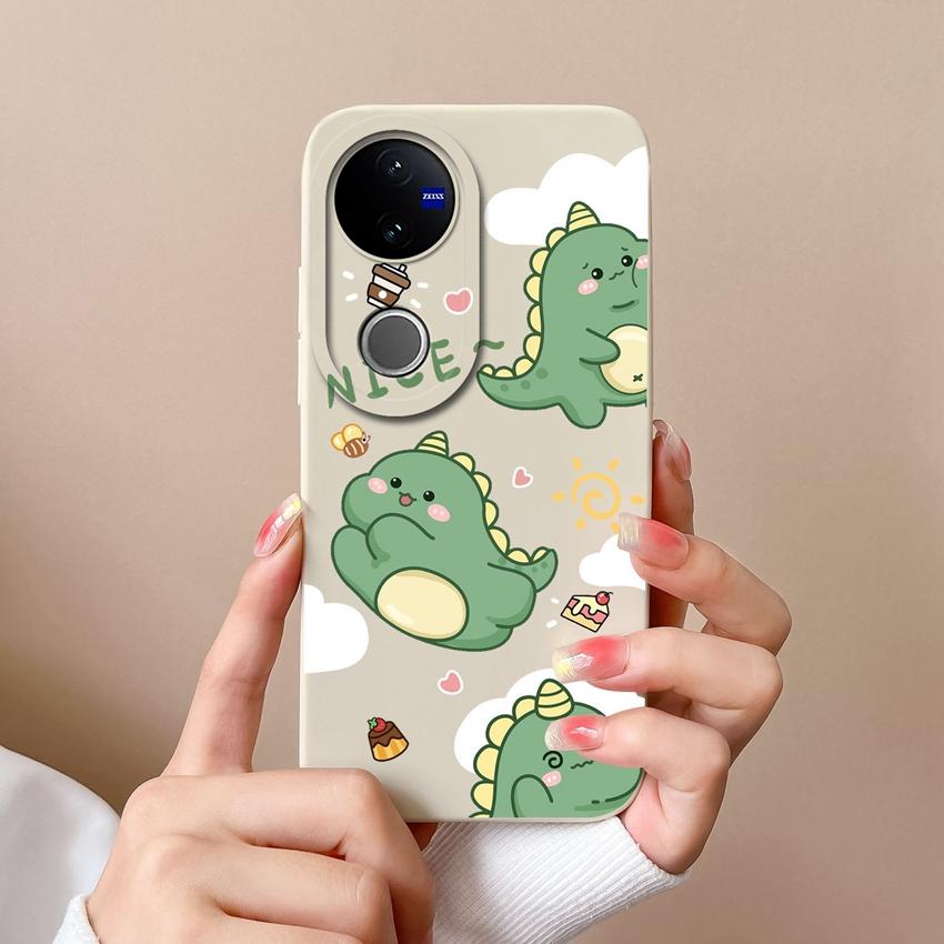 Для Vivo V50 Y16 Y31 Y53S Y55 IQOO Z10X Y51 Y70 Чехлы для телефона Шаловливый динозавр Рисунок Жидкий силикон Пылезащитный Полный защитный чехол Для Vivo Задняя крышка