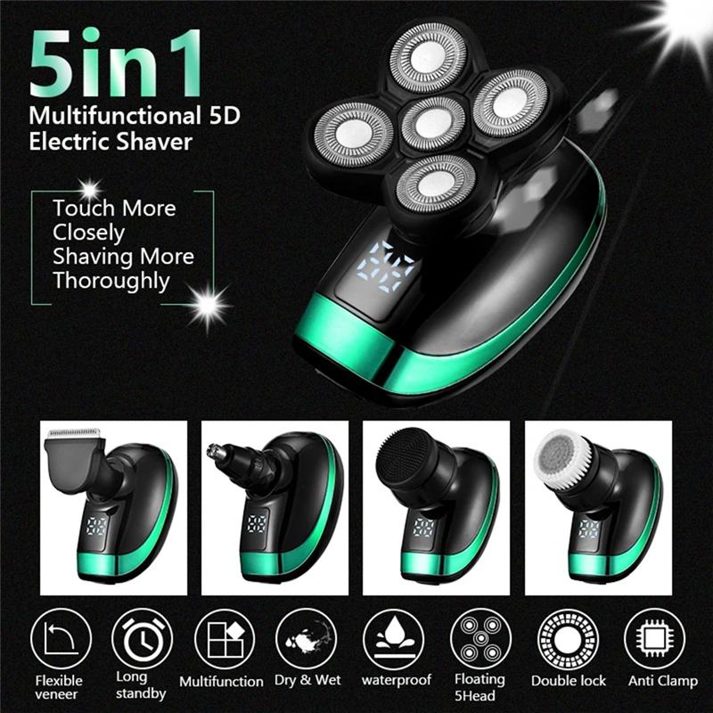 5 In 1 Rechargeable Electric Shaver, Shaving Hair Cutting Nose Hair, Ear Hair Trimmer, Men's Facial Cleaning Brush