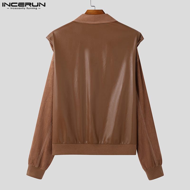 INCERUN Винтажные мужские лацканы с длинным рукавом на молнии из кожи PU в стиле пэчворк из замши, куртки