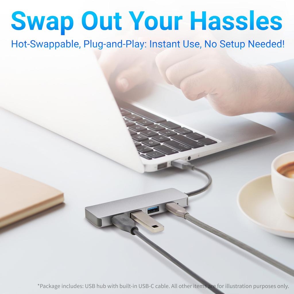 Amazon Basics USB 3.2/3.1 Gen 2 Hub Dock, 10Gbps, USB-C To 1x USB-C / 3x USB-A, Compatible with Windows/Mac, Silver and Black