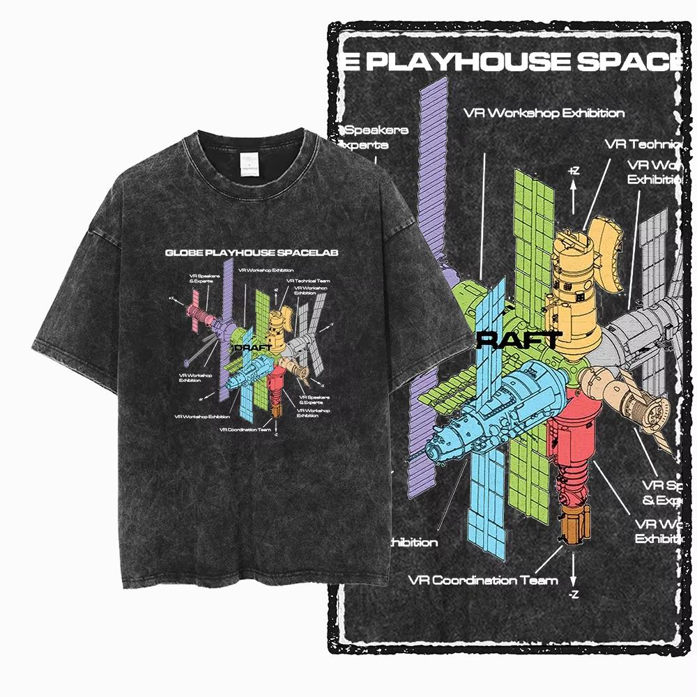 2026 Hot Sale SA ASTRONAUT SPACE THEMES Printed Cotton Acid Washed Graphic Unisex T Shirt Cool Streetwear Men Women Tshirts Big Size Tee for Men Top