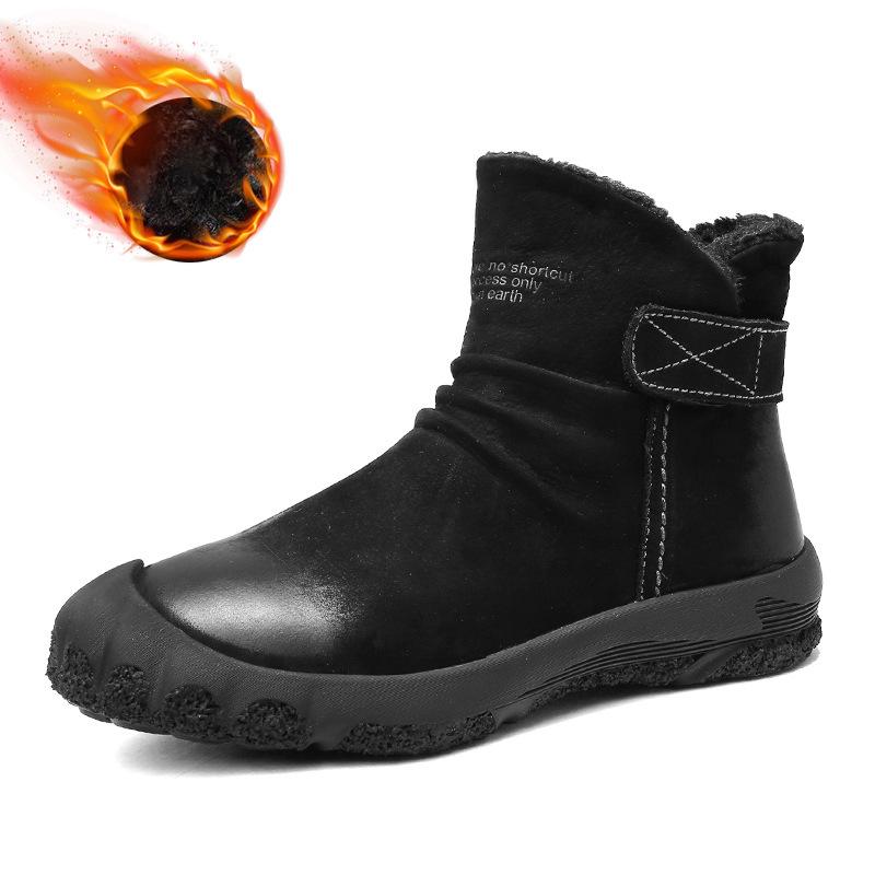 Ботинки для снега мужские меховые водонепроницаемые нескользящие зимние термообувь с толстой хлопковой подкладкой короткие ботинки из натуральной кожи с флисовой подкладкой
