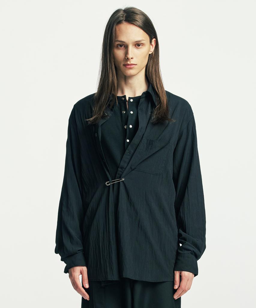 SSY [Pin Set] Wrap Pin Drap Shirt Black