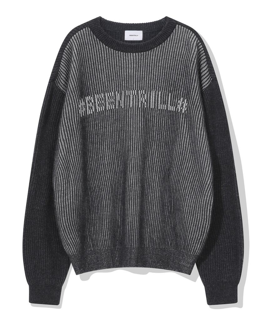 BEENTRILL Двухцветный вязаный свитер с жаккардовым логотипом (Древесный уголь)
