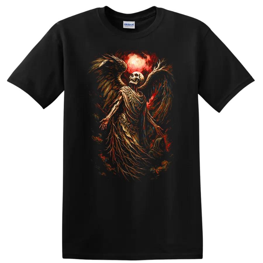 Skull Angel Wings Graphic Art T Shirt for Halloween or Gothic Style Tee