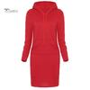 Повседневное однотонное облегающее платье с длинным рукавом и капюшоном для женщин с капюшоном до колена