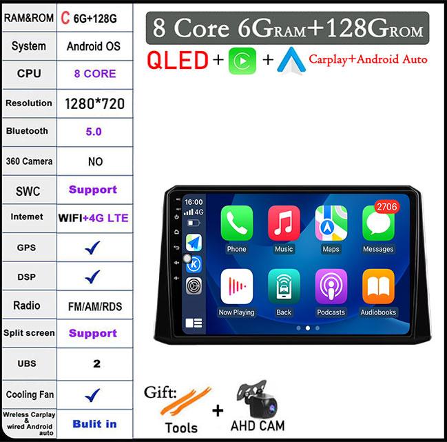 Для Toyota Corolla 2019-2020 Авто GPS Навигация Android 14 WiFi lPS/QLED Экран RDS Стерео Радио Автомобильный Мультимедийный Плеер 4GLTE