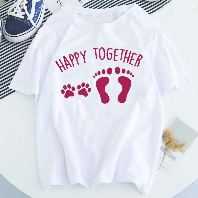Women Dog Paw Print Short Sleeve Fashion Printed Summer Lady Womens Clothing Tops T-Shirt Shirt Tees Female T Shirt
