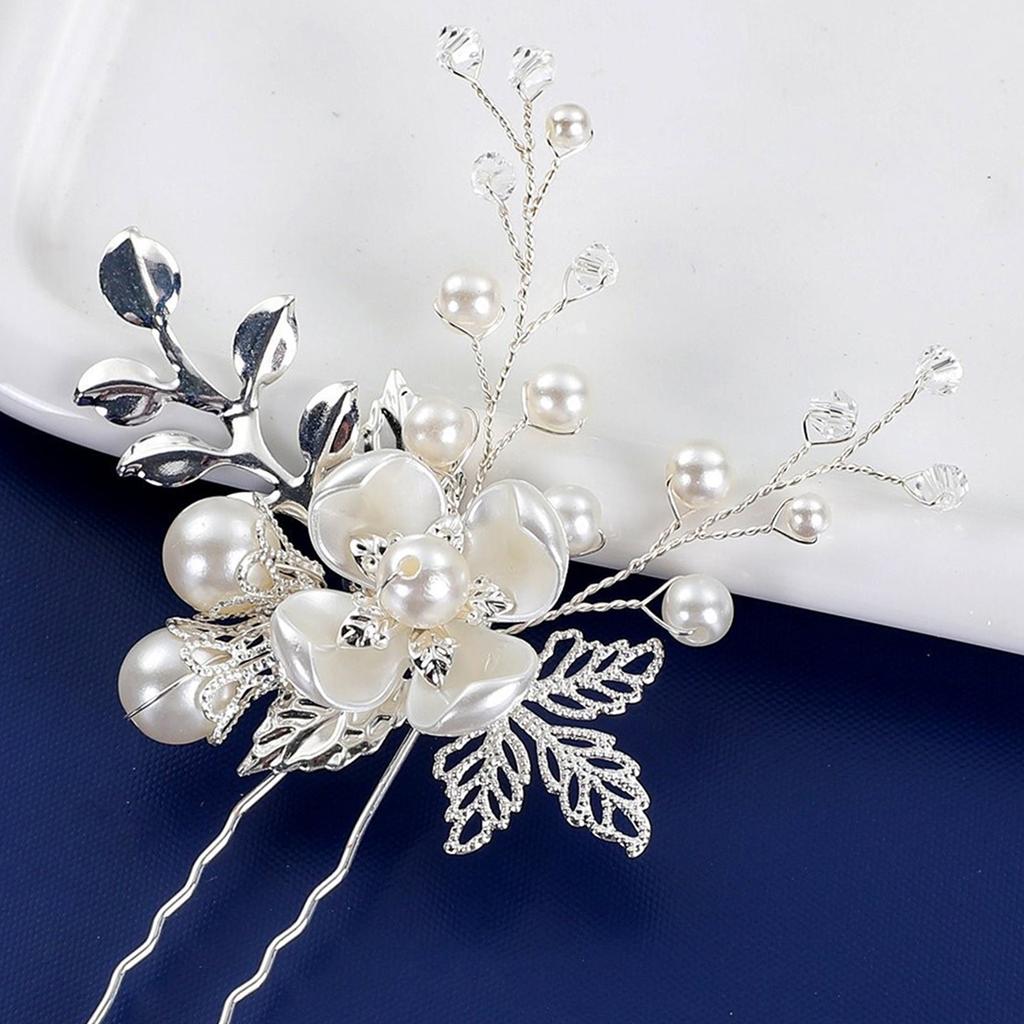 Crystal Rhinestone Hollow Leaf Hairpin Pearl U Shape Hair Pin For Wedding Bridal Party Updo Hairstyle Elegant Hair Accessories