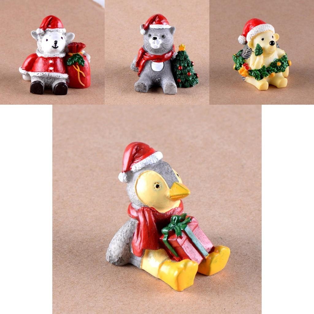 Очаровательные рождественские фигурки животных из смолы для мини-ландшафтных украшений для дома и сада