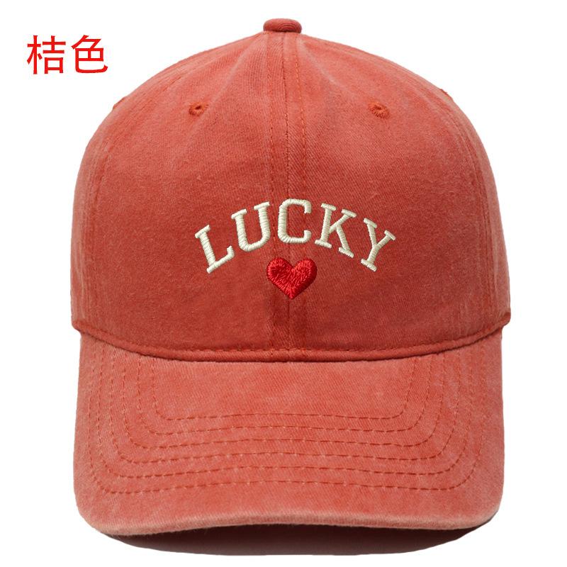 New LUCKY love embroidered baseball cap washed retro fashion men's and women's casual versatile cap