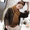 Winter Long Scarf Women's Simple Fringed Shawl with Imitation Cashmere Windproof Warm Solid Color Scarf