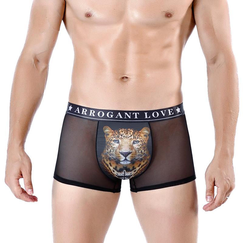 Мужские трусы-боксеры с сетчатым принтом, модные мужские летние трусы с леопардовым принтом, ледяные, дышащие, короткое нижнее белье с четырьмя углами