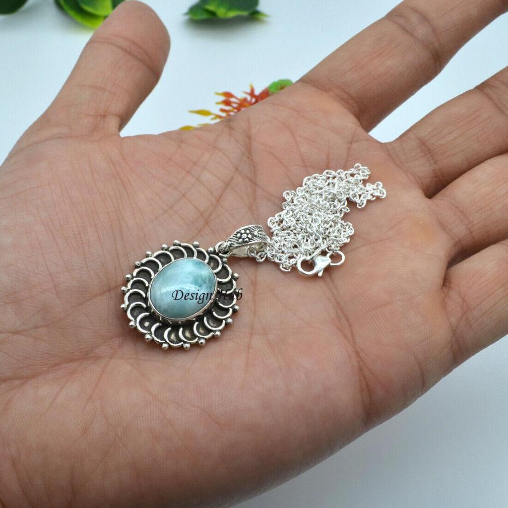 Larimar Silver Necklace. Designer Necklace, 925 Sterling Silver, Handmade Jewelry, Birthstone Jewelry, Gift For Her, Reiki Pendant, Women Jewelry