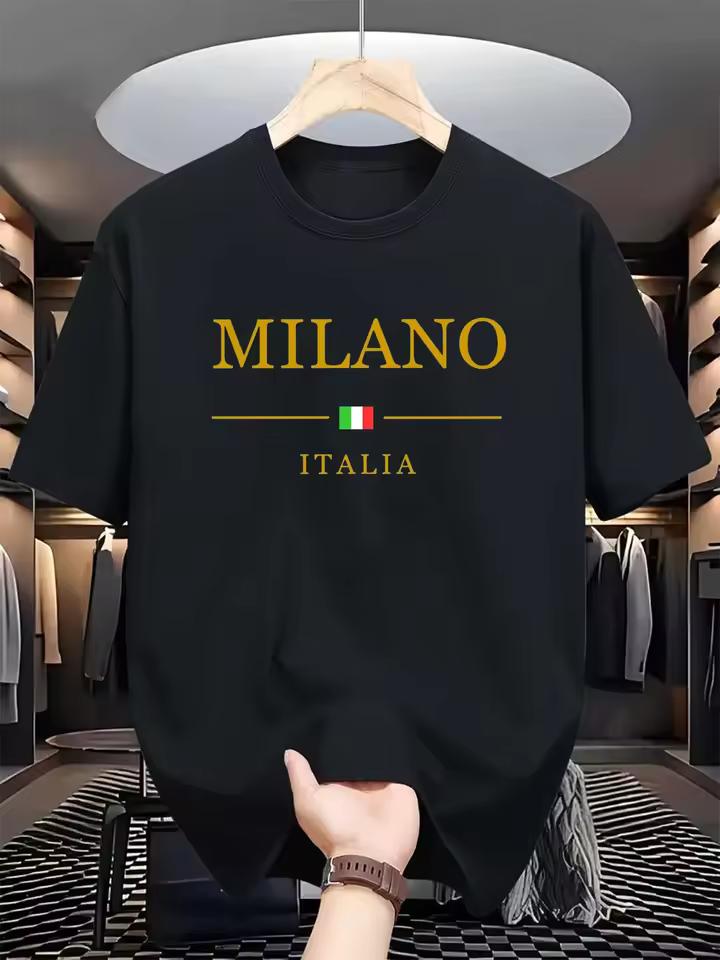 Summer Fashionable Casual MILANO ITALIA Pattern Printed Women's T-shirt Sports Round Neck Short Sleeved Men's T-Shirt