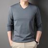 V-neck T-shirt Men's Spring New Long-sleeved Solid Color Pullover Fit Casual Bottoming Shirt for Men
