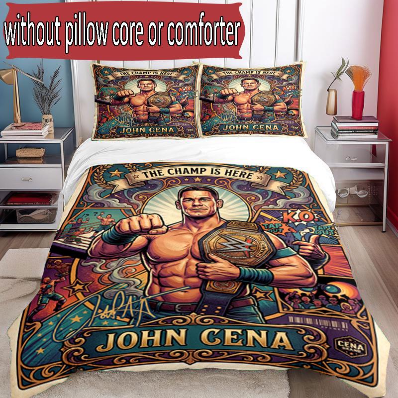 3pcs Duvet Cover Set (1*Duvet Cover + 2*Pillowcase, Without Core), Custom Name John Cena Pattern Bedding Set, Home Bedroom Decor Gift