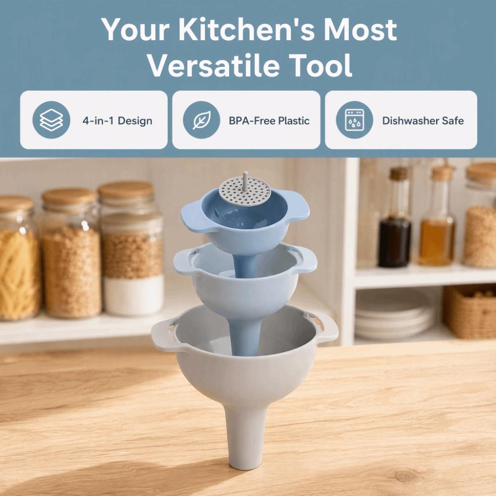 Multifunctional Funnel Set 4 in 1 Kitchen Pouring Tool Filter Funnel Kitchen Funnel Household Use