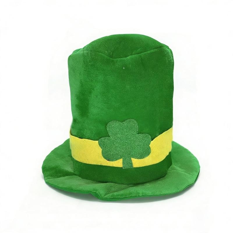 Green Irish Festival Hat with 6 Artificial Moustaches Beards Patricks Day Cosplay Hat for Men Women Festival Celebration