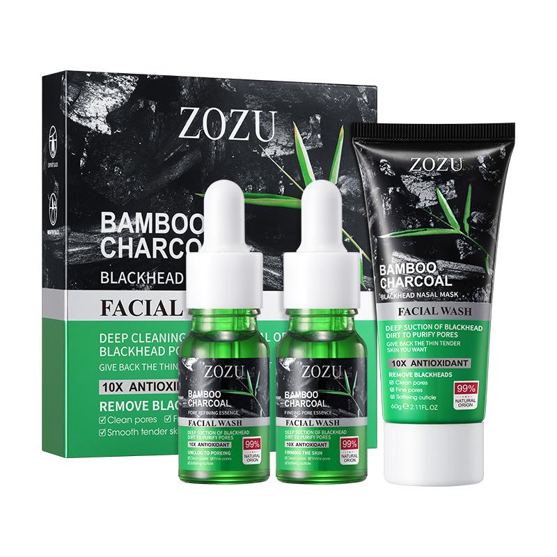 Removes Blackheads Deep Cleans Pores Softens Cuticles Absorbs Excess Oil and Dirt Bamboo Charcoal Extract Bamboo Charcoal Blackhead Three Piece Set