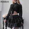 Goth Dark Gothic Pleated Lace Up Mini Skirts Mall Goth Mesh Patchwork Women Sexy Skirt High Waist Puffy Skirt Partywear Club Emo