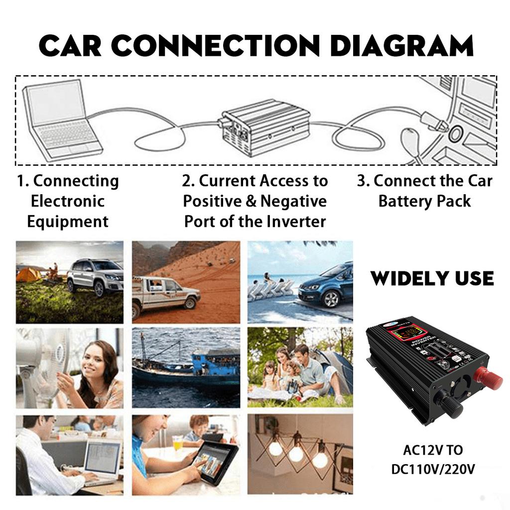 Автомобильный инвертор солнечной энергии 6000 Вт 4000 Вт 12 В постоянного тока в 220 В переменного тока/110 В автомобильный преобразователь с двойным USB-портом 2,4 А и интеллектуальным ЖК-дисплеем