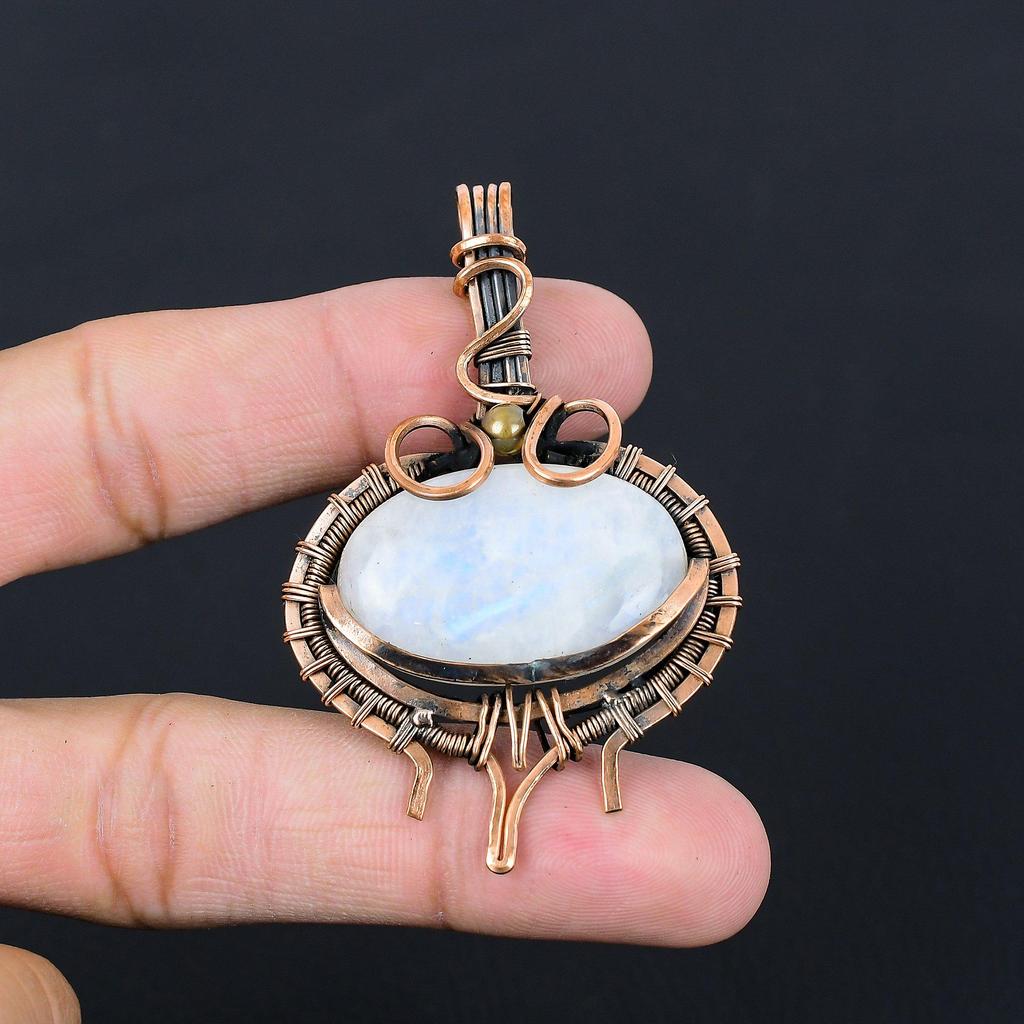 Лунный камень, драгоценный камень, чистая медная проволока, обернутая подвеской ручной работы, ювелирное изделие для нее