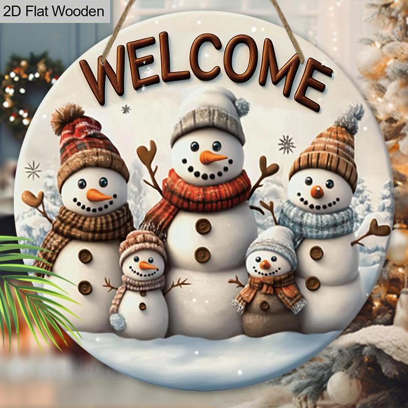 Теплая Зимняя Рождественская Деревянная Табличка с Узором Снеговика - Приветственная Табличка Navidad для Входной Двери, Настенный Подвесной Декор - Идеальное Рождественское Украшение