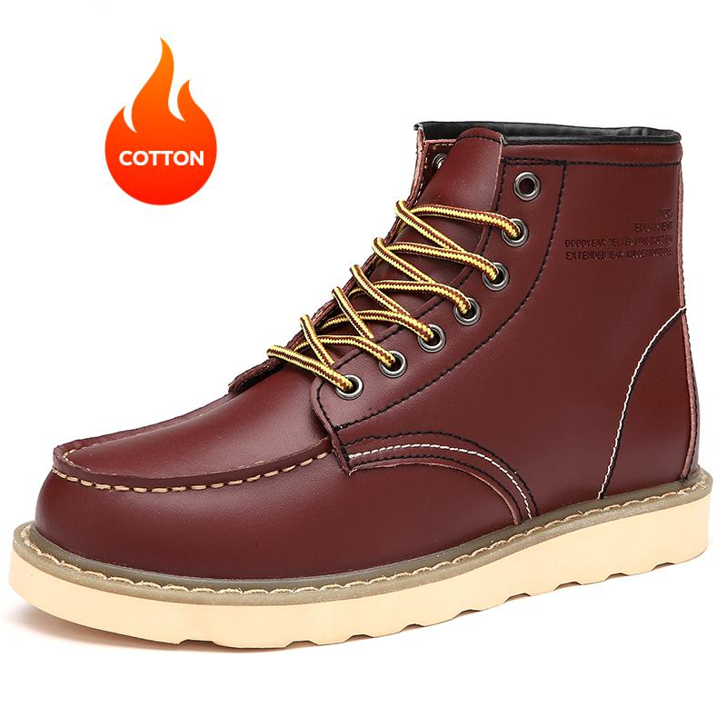 Мужские мотоциклетные ботинки, удобные рабочие ботинки на платформе, высокие кожаные ботинки для активного отдыха, модные мужские ботинки из флиса для тепла