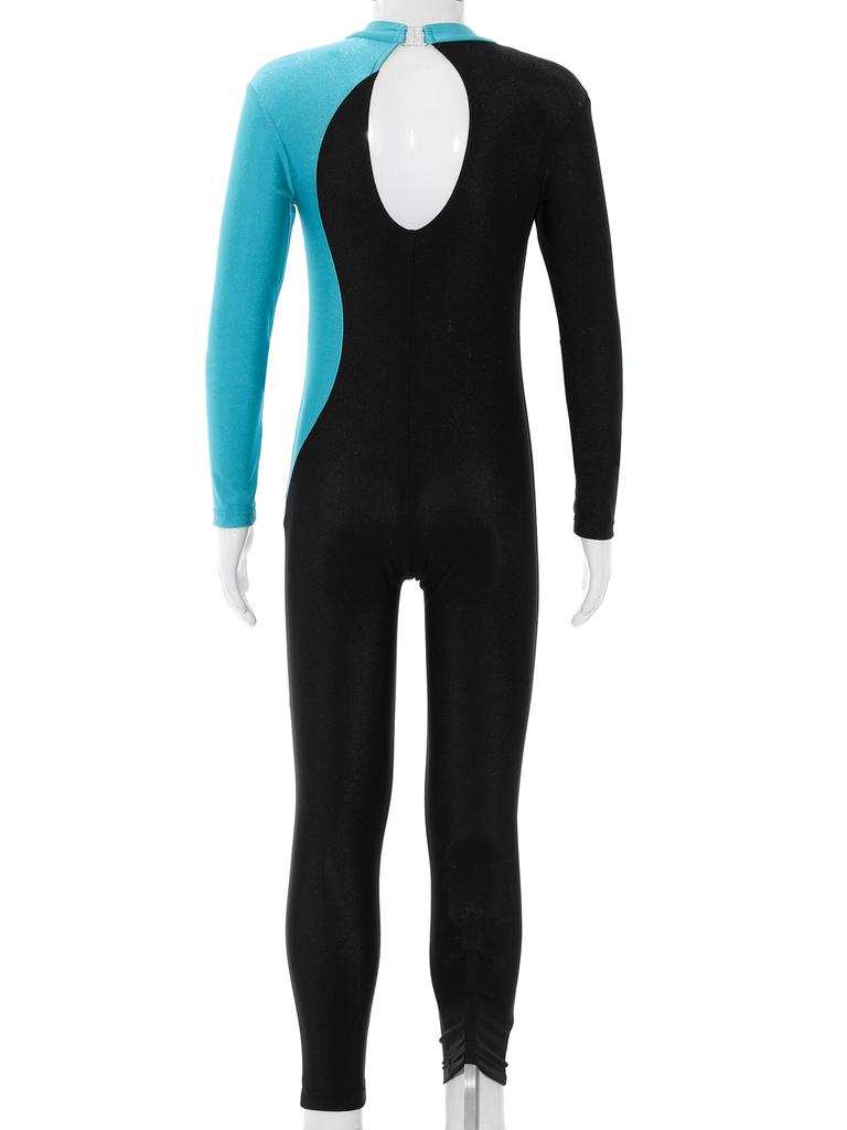 Гимнастический купальник для детей, спортивный купальник с длинными рукавами для девочек, блестящий комбинезон со стразами, танцевальная одежда