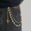 1pc Vintage Elegant Minimalist Multi-Color Crystal & Faux Pearl Pants Chain, Men Punk Hip Hop Cross Body Chain, For Pants Decoration
