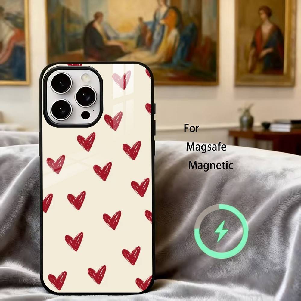 Милый C-Cute Чехол-Сердечко L-Love H-Heart для iPhone17,16,15,14,13,12,11 Plus,Pro Магнитный с Беспроводной Зарядкой Magsafe