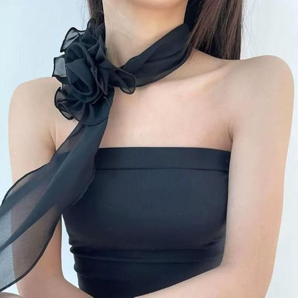 Elegant Silk Rose Scarf Soft Women’s Neck Scarf Fashion Long Floral Scarf Daily Outfit