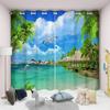 2pcs 3D Balcony Beach Landscape Curtain, Window Treatment For Bedroom Living Room Kitchen Study Room Home Decor Cortinas Drapes