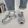 2024 Модные серебряные кроссовки Dad, женские осенние дышащие кроссовки с толстой подошвой, женские спортивные туфли на платформе со шнуровкой